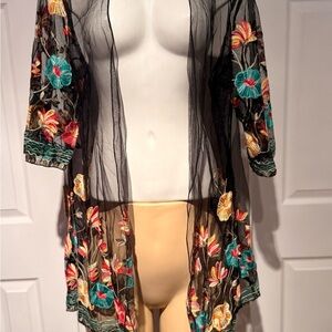 Floral Embroidered Sheer Kimono